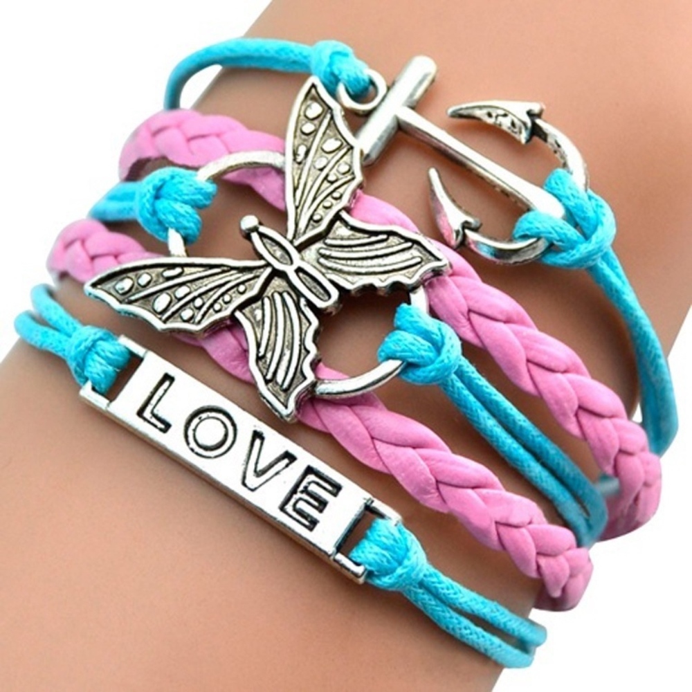 Multilayer Butterfly Anchor Love Charm Bracelet - Picture 1 of 7